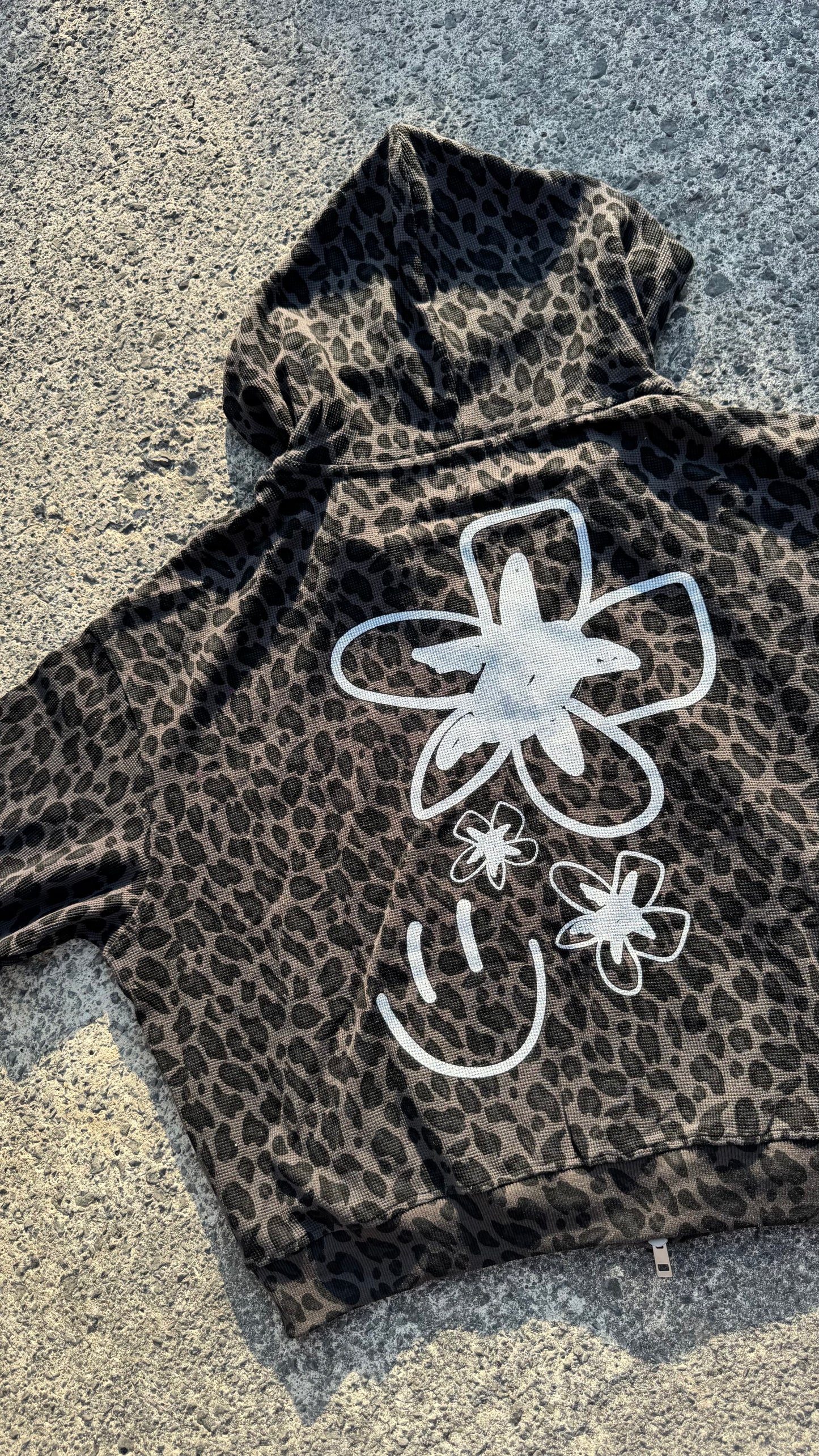 HARTE Leopard Waffle Zip Up BLK