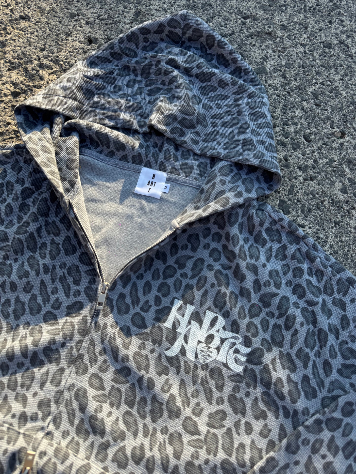 HARTE Leopard Waffle Zip Up GRY