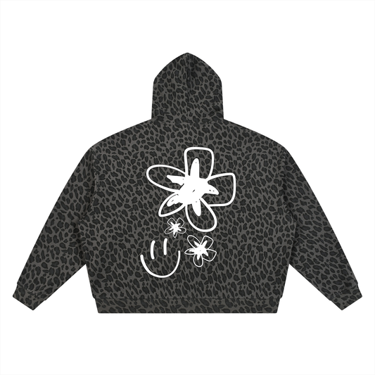 HARTE Leopard Waffle Zip Up BLK