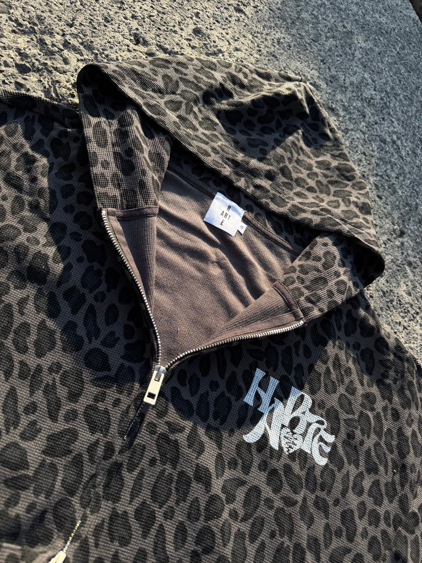 HARTE Leopard Waffle Zip Up BLK