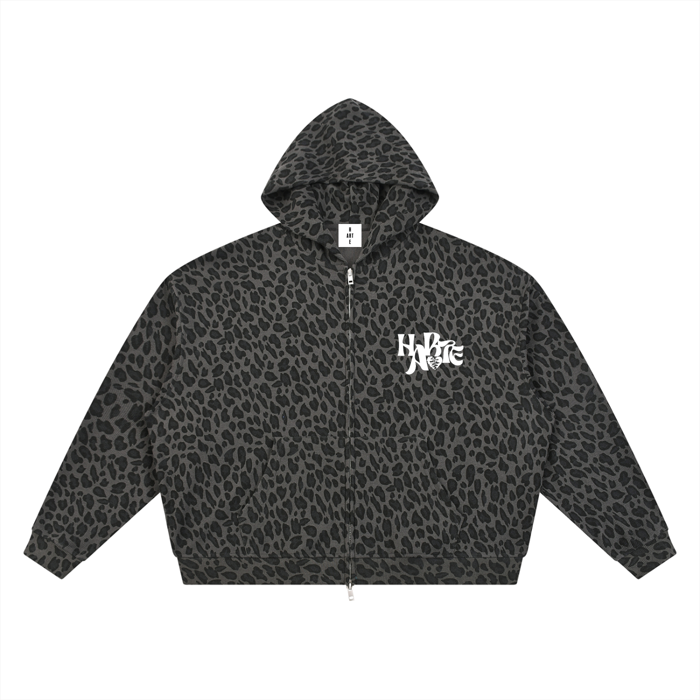 HARTE Leopard Waffle Zip Up BLK