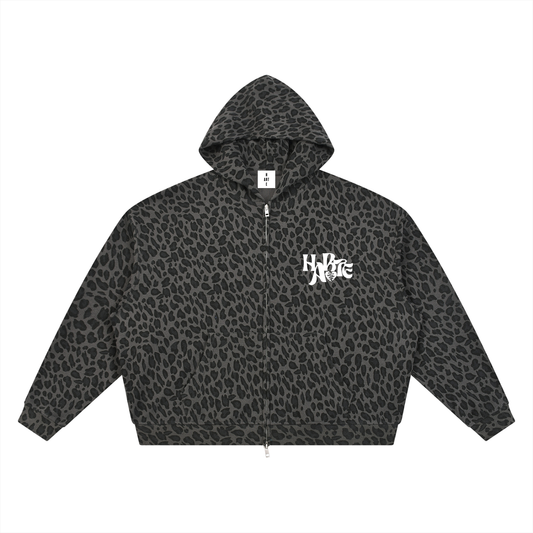 HARTE Leopard Waffle Zip Up BLK