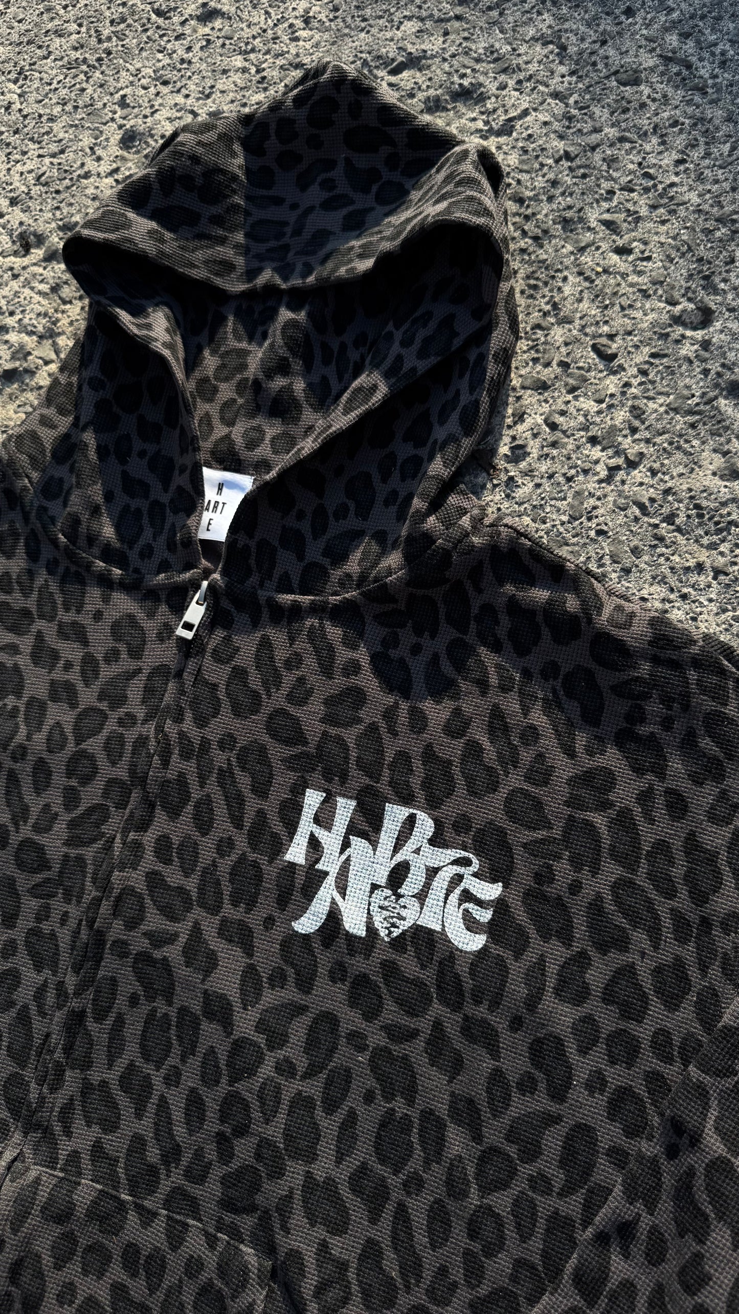 HARTE Leopard Waffle Zip Up BLK